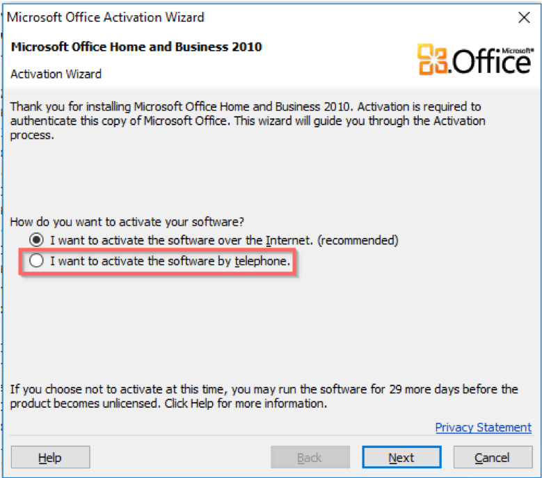 microsoft office 10 activation by phone