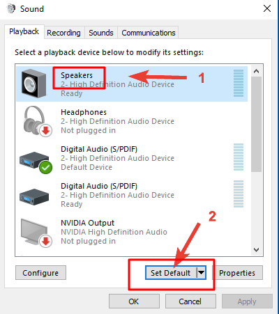audio device not connected windows 10