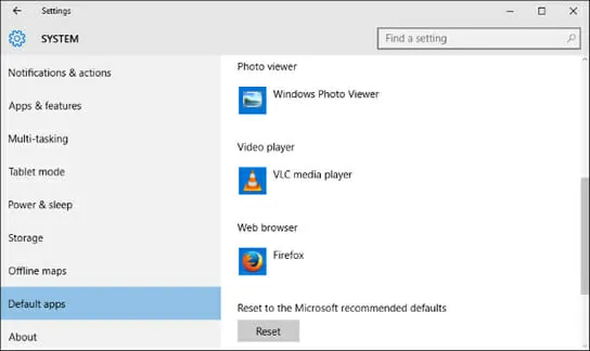 opciones de aplicaciones predeterminadas de Windows 10
