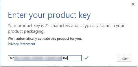 entering microsoft office 2013 product key