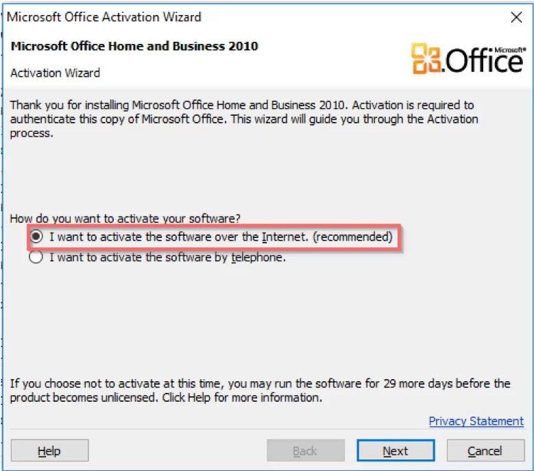activate ms office 10 using internet