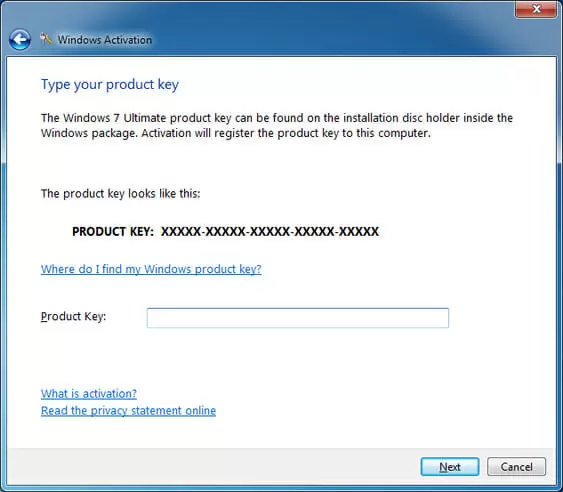 entering windows 7 product key