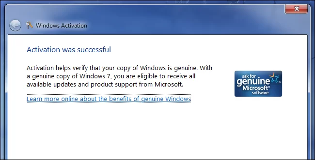 windows 7 professional activation successful