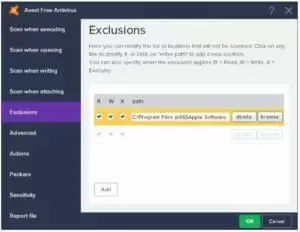 avast Exclutions