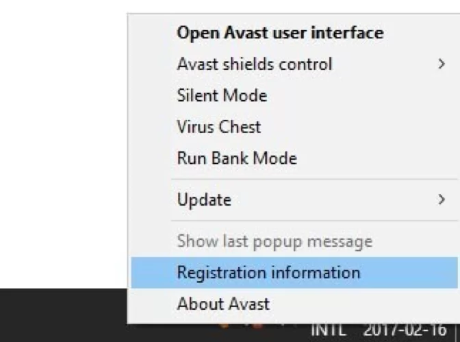 registering information in avast