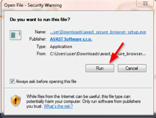 run avast secure browser setup
