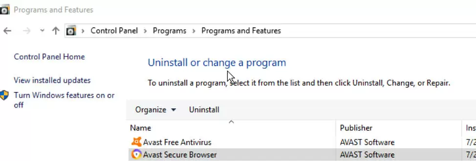 uninstalling and changing the browser