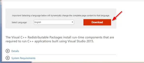 download Visual C++ Redistributable for Visual Studio 2015
